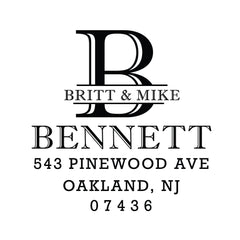 Bennett Monogram Address Personalized Custom Return Address Rubber Stamp or Self Inking Stamp - Britt Lauren Stamps