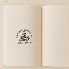 Skeleton Bookplate “This Book Belongs To” Stamp – Personalized Rubber or Self-Inking
