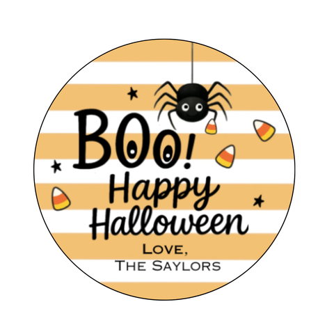 Halloween Gift Tag Spider Candy Corn, Personalized Labels Circle Stickers