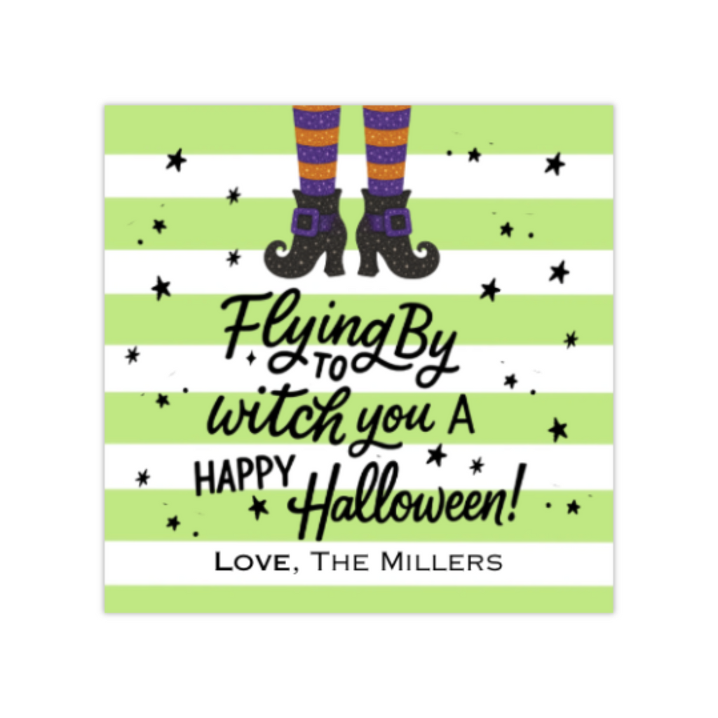 Halloween Gift Tag Witch Flying By, Personalized Labels Stickers