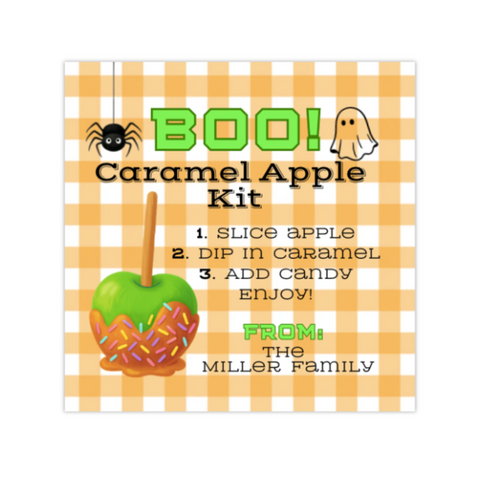 Halloween Gift Tag Caramel Apple Kit, Personalized Labels Stickers