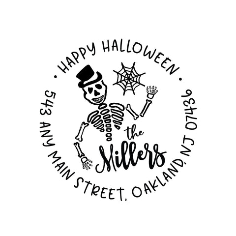Halloween Skeleton Greetings Stamp | Retun Address Personalized Custom | Rubber or Self Inking Stamp