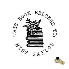 Stack of Books Floral Bookplate Custom Personalized Rubber Stamp or Self Inking Stamp Library