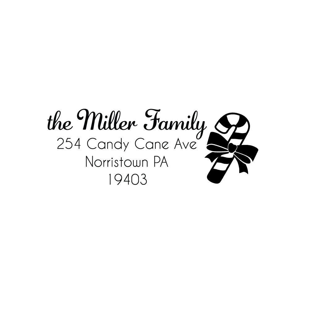 Candy Cane Address Stamp | Retun Address Personalized Custom | Rubber or Self Inking Christmas Holiday Gift