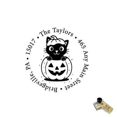 Halloween Cat Pumpkin Address Stamp – Custom Return Address