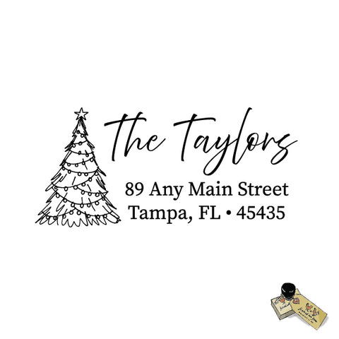 Christmas Tree Address Stamp – Custom Holiday Return Address, Rubber or Self Inking Stamp