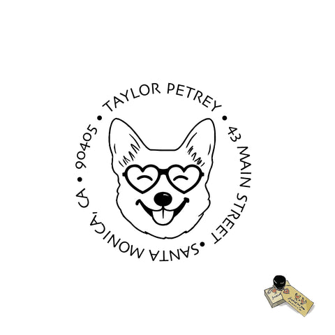 Corgi Dog Heart Glasses Stamp, Valentine's Day, Address Stamp, Custom Self-Inking Love Personalized Gift (Copy)