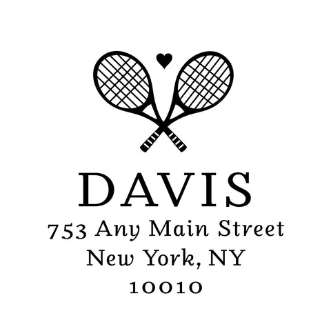 Tennis Sport Address Personalized Custom Return Address Rubber Stamp or Self Inking Stamp