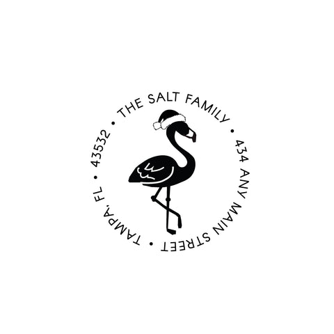Flamingo Santa Hat Stamp | Retun Address Personalized Custom | Rubber or Self Inking Christmas Holiday Gift