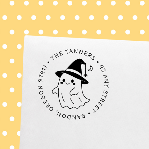 Flying Ghost Address Personalized Custom - Halloween Rubber Stamp or Self Inking Stamp