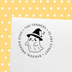 Flying Ghost Address Personalized Custom - Halloween Rubber Stamp or Self Inking Stamp