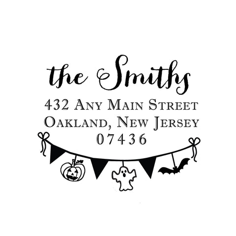 Happy Halloween Banner Stamp | Retun Address Personalized Custom | Rubber or Self Inking Stamp