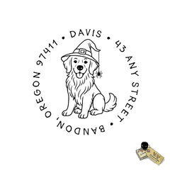 Halloween Golden Retriever Witch Address Stamp – Custom Self-Inking Halloween Dog Stamp Personalized Gift