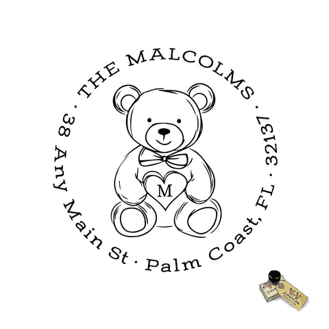 Teddy Bear Monogram Stamp, Address Personalized Custom Return Address Rubber or Self Inking Stamp Animal