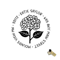 Hydrangea Stamp Custom Address Personalized Return Address Rubber Stamp or Self Inking Stamp