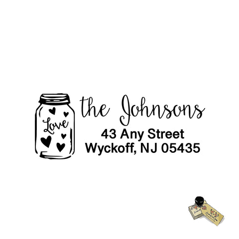 Jar Full Of Hearts Stamp, Address Personalized Custom Return Address Rubber Stamp or Self Inking Stamp