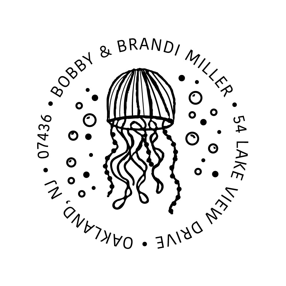 Jellyfish Address Personalized Custom Return Address Rubber or Self Inking Stamp Ocean Sea - Britt Lauren Stamps