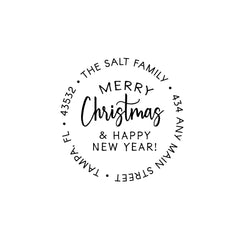 Merry Christmas And Happy New Year Stamp | Retun Address Personalized Custom | Rubber or Self Inking Christmas Holiday Gift
