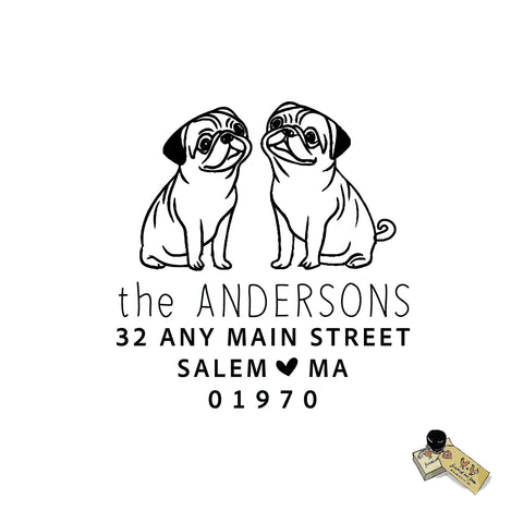 Two Pugs Address Stamp – Custom Self-Inking Love Personalized Pet Dog Gift