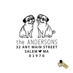 Two Pugs Address Stamp – Custom Self-Inking Love Personalized Pet Dog Gift