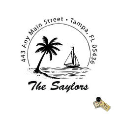 Sailboat Tropical Stamp Personalized Custom Address Rubber Stamp or Self Inking Stamp