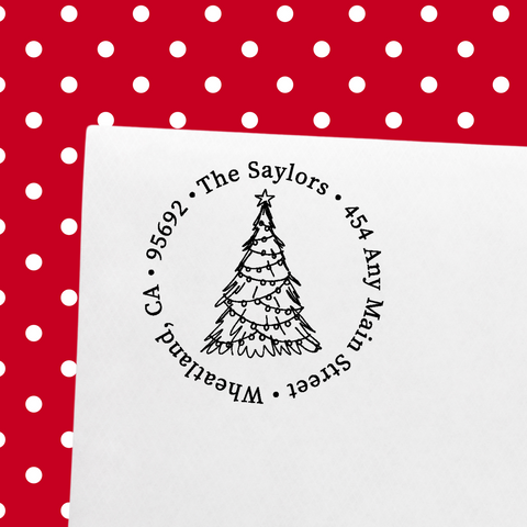 Classic Christmas Tree Return Address Rubber Stamp – Self-Inking or Wood-Mounted