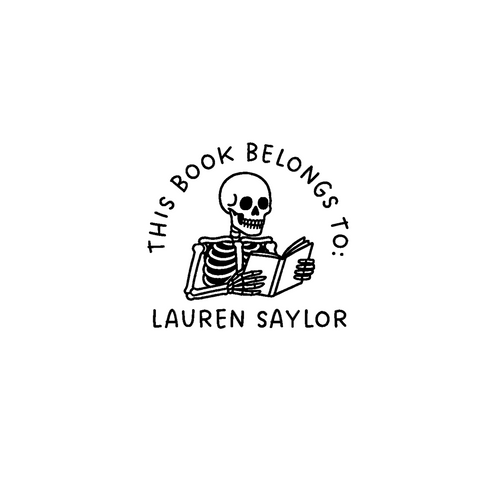 Skeleton Bookplate “This Book Belongs To” Stamp – Personalized Rubber or Self-Inking