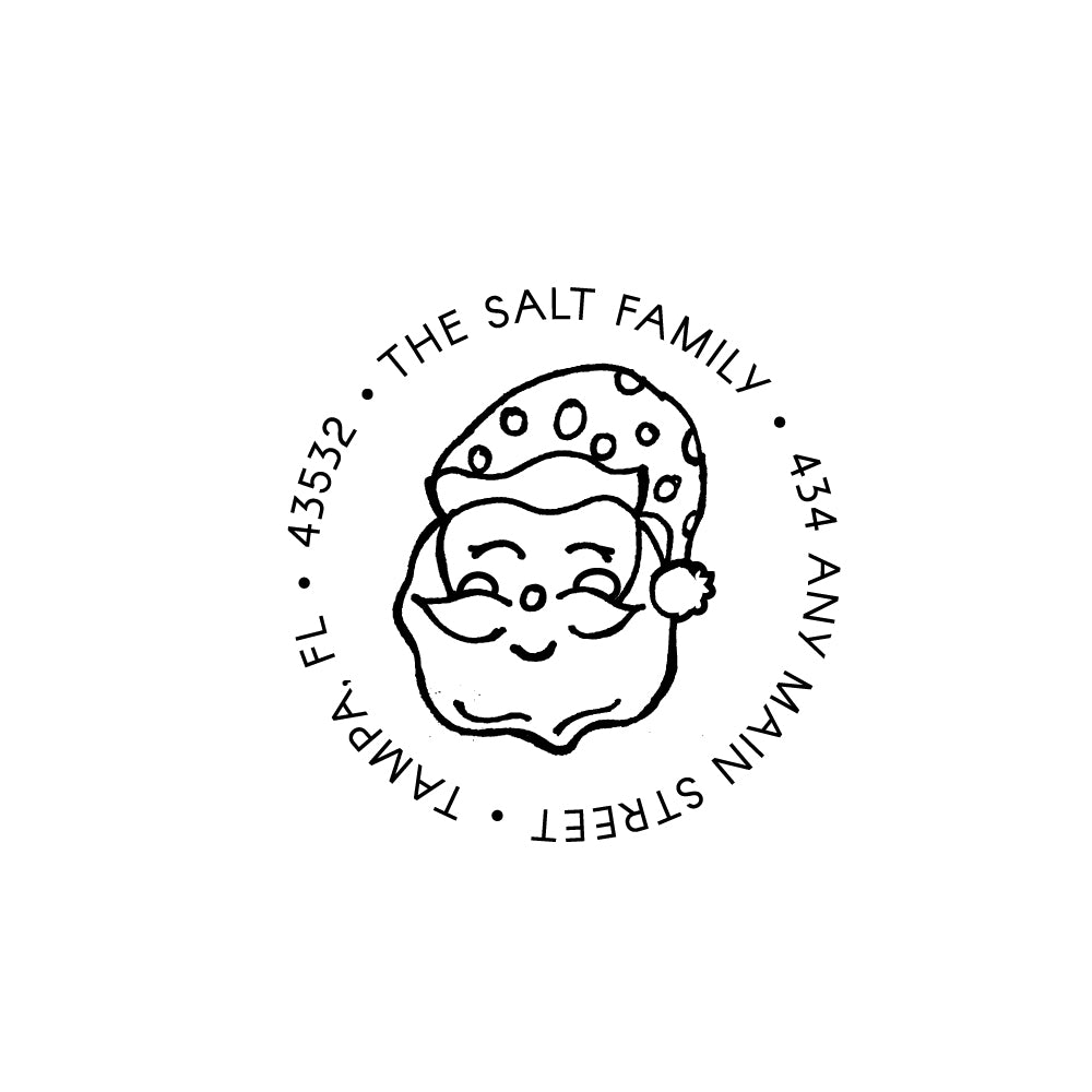 Happy Santa Stamp | Retun Address Personalized Custom | Rubber or Self Inking Christmas Holiday Gift