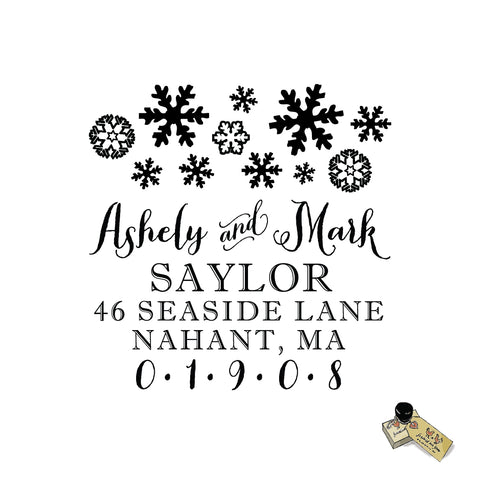 Snowflakes Stamp | Retun Address Personalized Custom | Rubber or Self Inking Christmas Holiday Cards