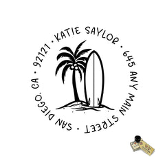 Surf Board Address Personalized Custom Return Address Rubber Stamp or Self Inking Stamp Beach