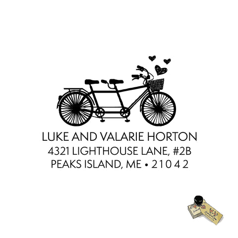 Tandem Heart Stamp, Personalized Custom Return Address Rubber or Self Inking Stamp