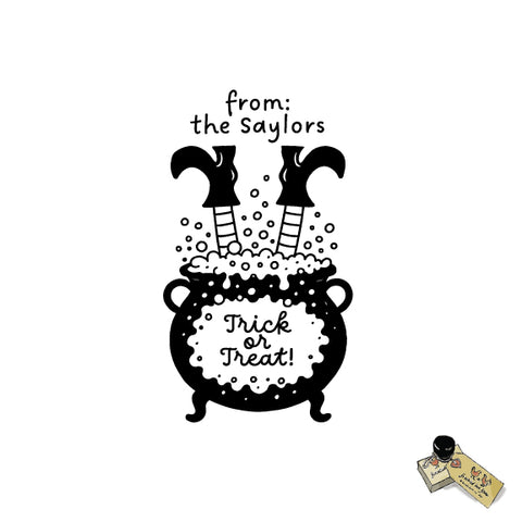 Witch Cauldron Halloween Stamp – Custom Trick or Treat Rubber or Self-Inking Stamp