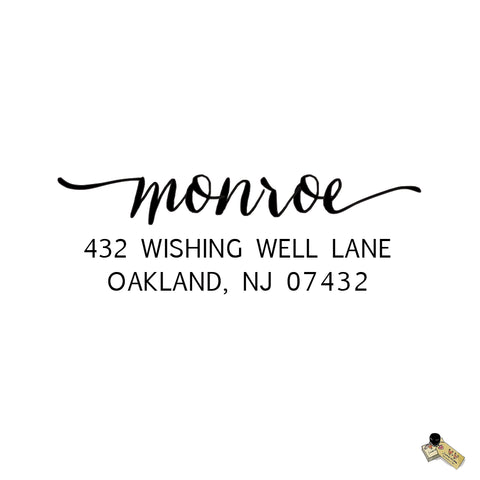 Script Calligraphy Monroe Style Personalized Custom Return Address Rubber Stamp or Self Inking RSVP Envelope Handwriting Stationery Heart Couple