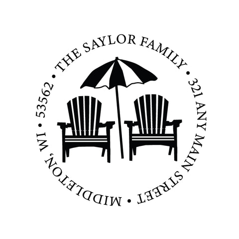 Adirondack Chairs Personalized Custom Return Address Rubber Stamp or Self Inking Stamp Anchor Nautical Beach Monogram