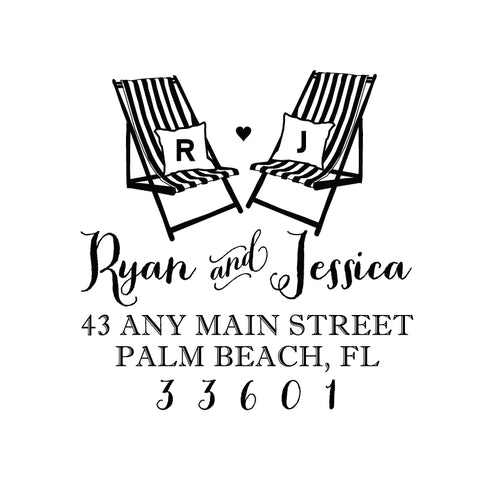 Beach Striped Chair Address Personalized Custom Return Address Rubber Stamp or Self Inking Stamp Anchor Nautical Beach Monogram