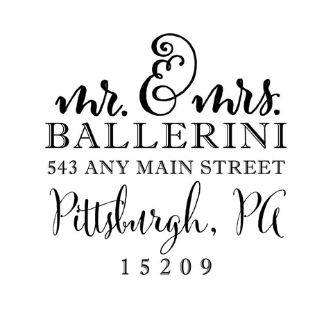 Mr. and Mrs. Address Personalized Custom Return Address Rubber Stamp or Self Inking Stamp Classic