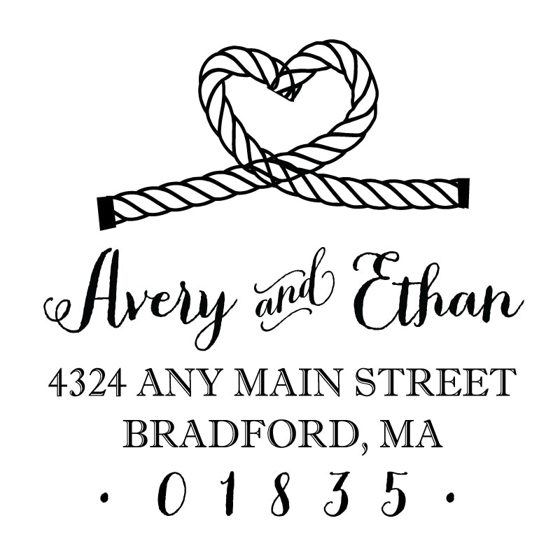 Rope Heart Knot Nautical Address Personalized Custom Return Address Rubber Stamp or Self Inking Stamp Anchor Beach - Britt Lauren Stamps