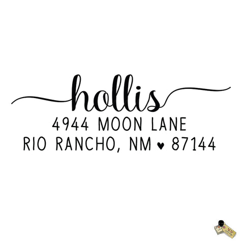 Script Calligraphy Hollis Style Personalized Custom Return Address Rubber Stamp or Self Inking RSVP Envelope Handwriting Stationery Heart Couple