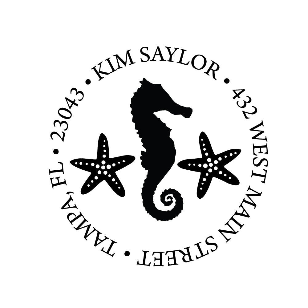 Seahorse Starfish Address Personalized Custom Return Address Rubber Stamp or Self Inking Stamp Anchor Beach - Britt Lauren Stamps