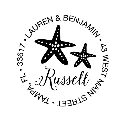 Starfish Personalized Custom Return Address Rubber Stamp or Self Inking Stamp Anchor Nautical Beach Monogram