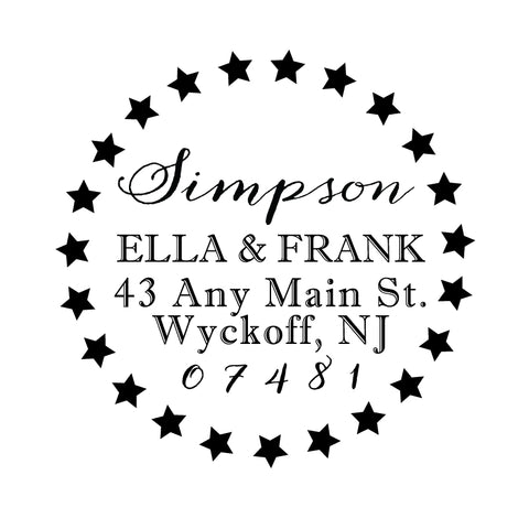 Stars Circle Address Personalized Custom Return Address Rubber Stamp or Self Inking Stamp